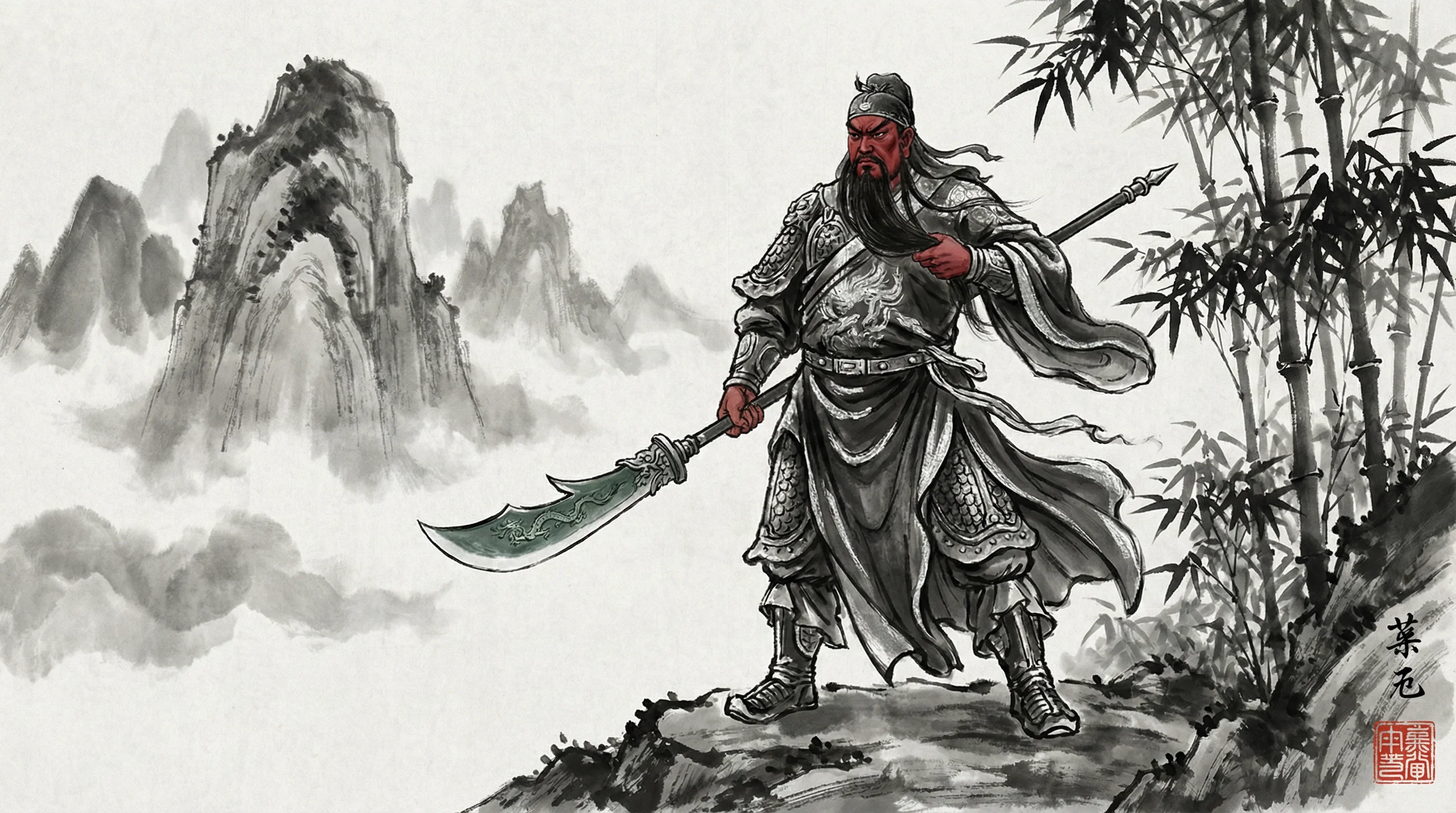 pg电子武圣关公游戏水墨画风格